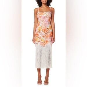 Elliatt Leonora Floral Orange and White Fringe Dress